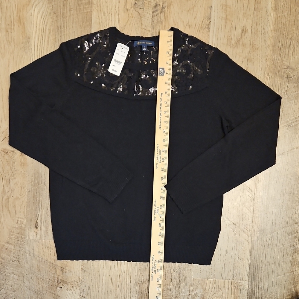 Brooks Brothers Black Sequin Lace Yoke Sweater Long Sleeve Women's Size L - Picture 4 of 5
